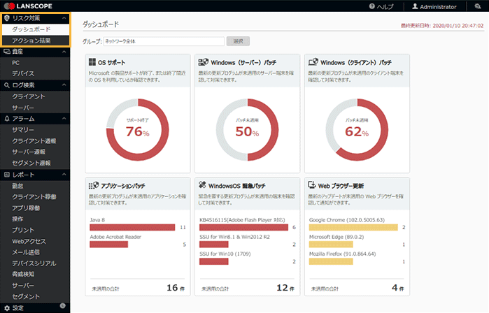 「ダッシュボード」画面