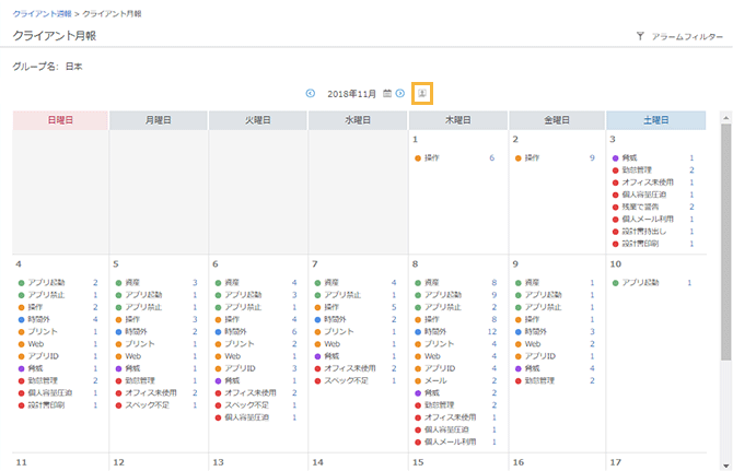 「クライアント月報」画面 「クライアント月報」画面