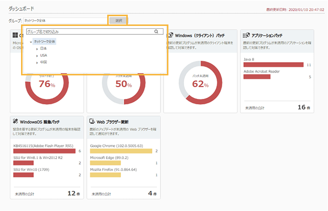 「ダッシュボード」画面