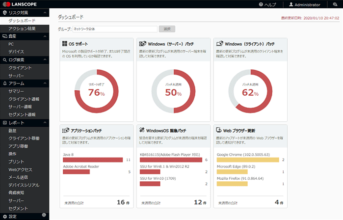 「ダッシュボード」画面