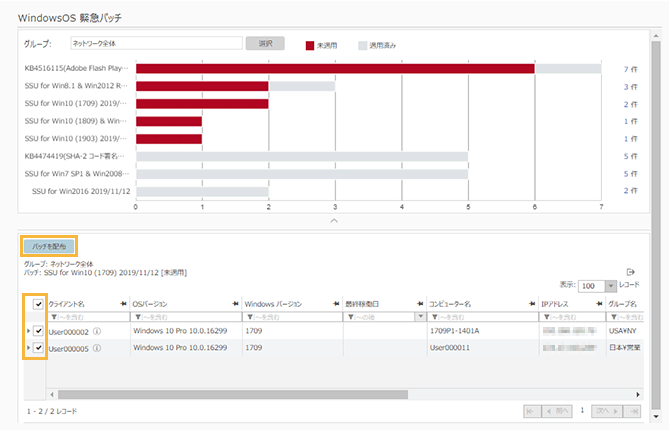 「WindowsOS 緊急パッチ」画面