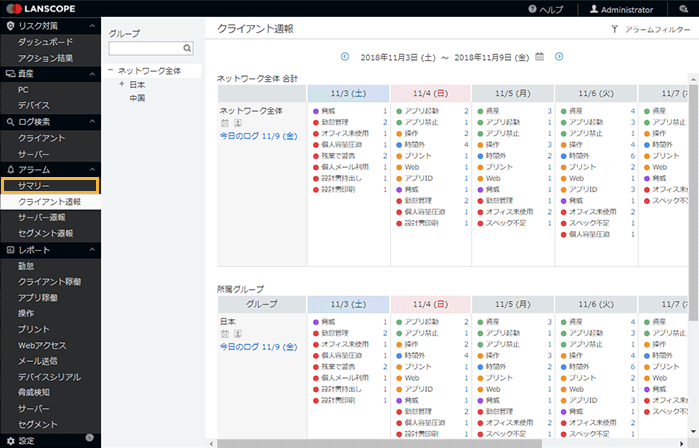 「クライアント週報」画面