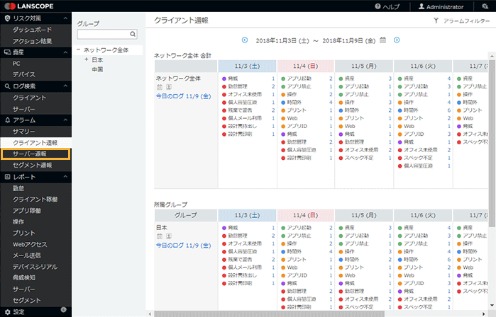「クライアント週報」画面