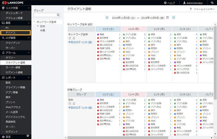 「クライアント週報」画面