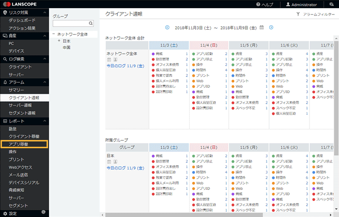 「クライアント週報」画面