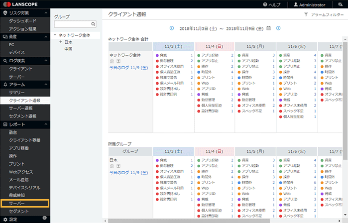 「クライアント週報」画面